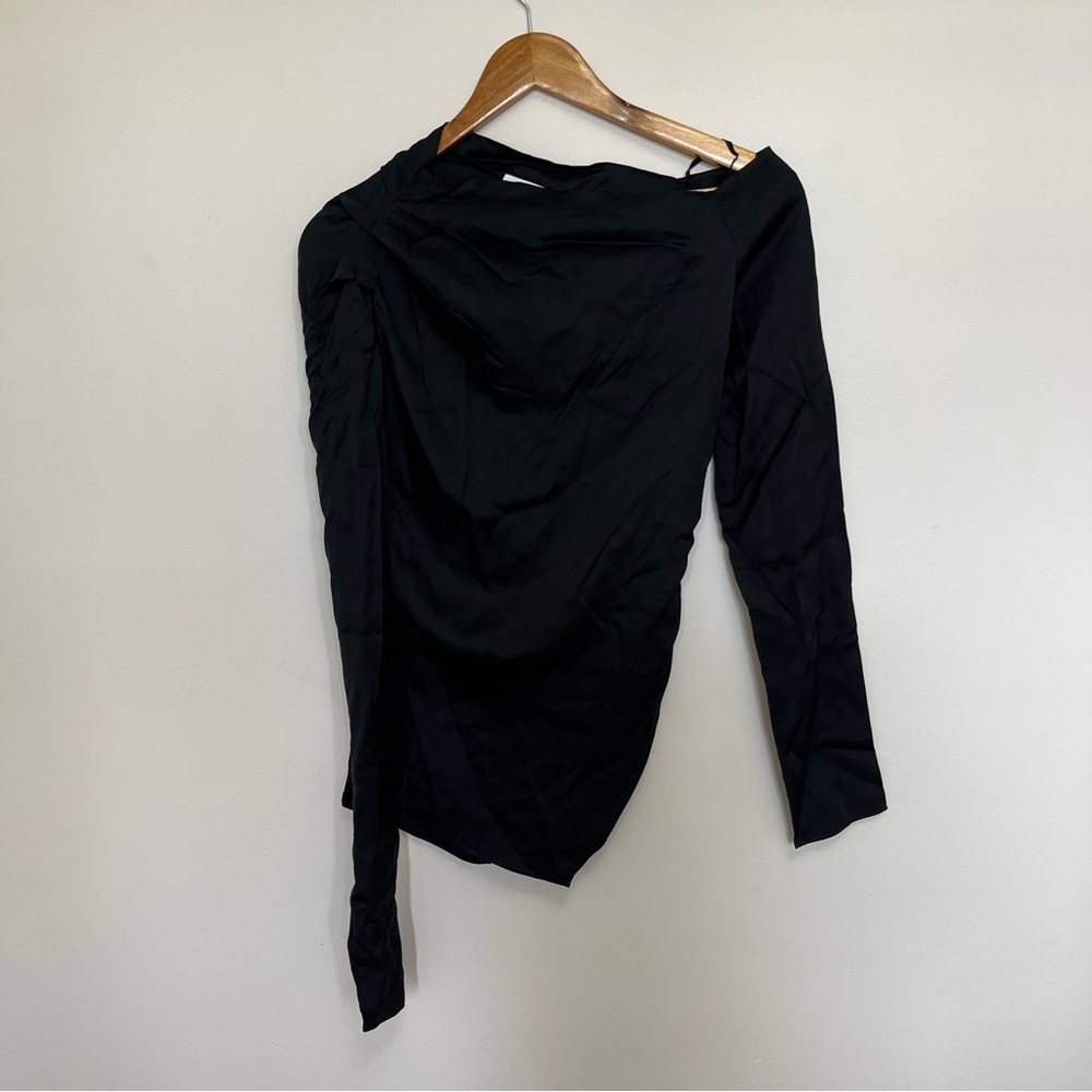 A.L.C. Jamie Top in Black Satin One Shoulder Style Draped Size 2 NWOT - Picture 2 of 5